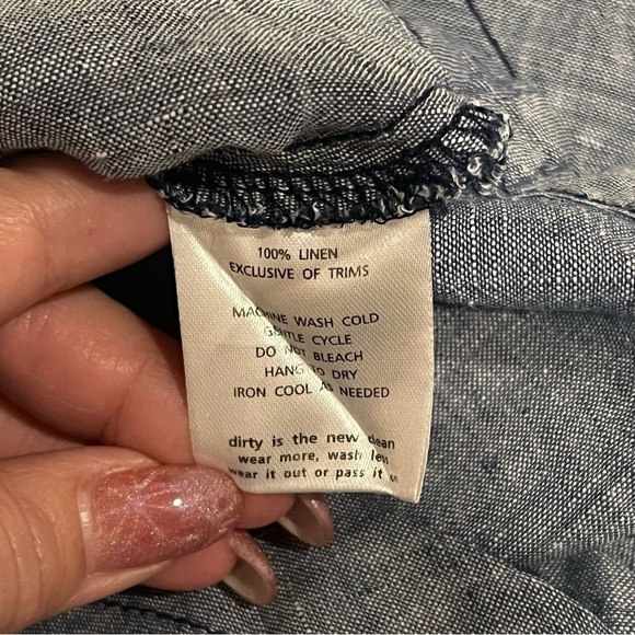 Horny Toad Linen Sheath Dress Blue Chambray Shift Knee Length Sleeveless, sz S - Picture 3 of 10